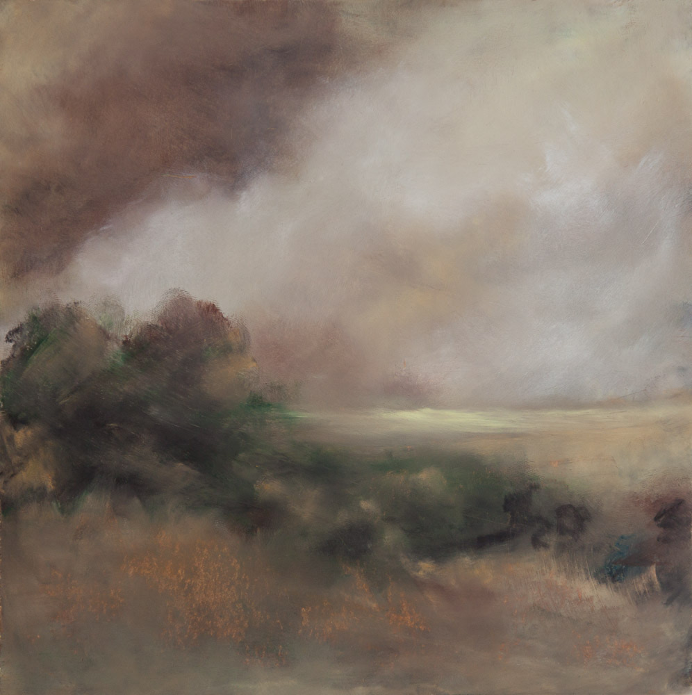 Coppice with Weather Behind, 8" x 8", oil pastel on paper